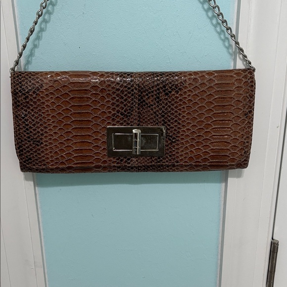 Lulu Townsend Handbags - Lulu Townsend Elegant Brown Snakeskin Clutch